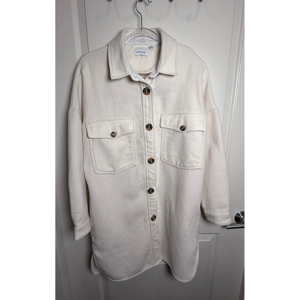 Evereve Cream Textured Shacket Jacket Oversized Button Front M Chic Minimalist